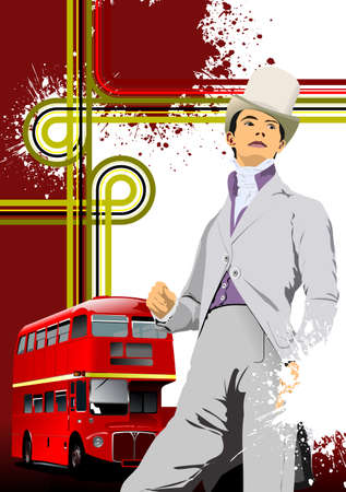 London gentleman on London image. color 3d vector illustrationのイラスト素材