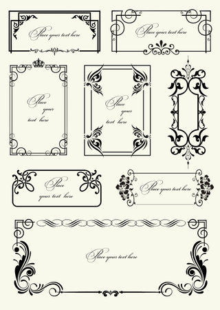 Set of black decorative frames. Can be used as invitation card. vector illustrationのイラスト素材
