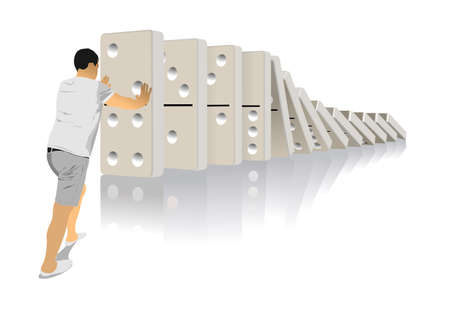 The person opposes the domino principle. vector 3d color illustrationのイラスト素材