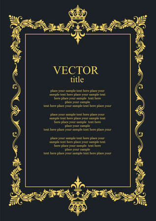 Gold ornament on dark background. Can be used as invitation card. Vector illustrationのイラスト素材