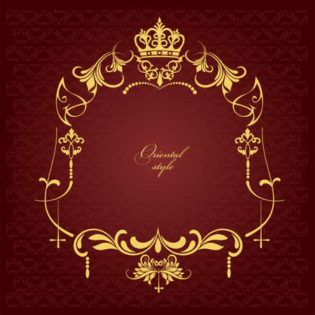 Gold ornament on dark background. Can be used as invitation card. Vector illustrationのイラスト素材