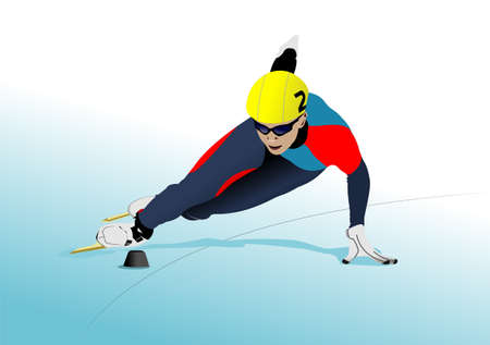 Short Track Speed Skating. 3d vector color illustrationのイラスト素材