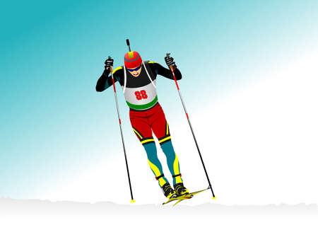 Biathlon runner colored silhouette. Shooting. Vector 3d illustrationのイラスト素材