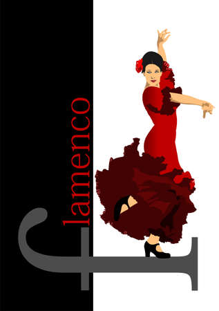Beautiful young woman dancing flamenco. Vector 3d illustrationのイラスト素材