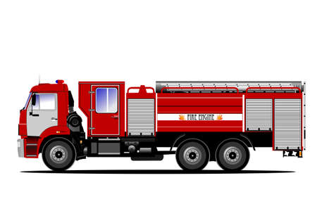 Fire engine and fireman isolated on background. vector illustrationのイラスト素材