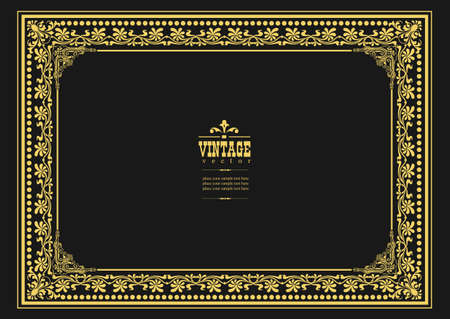 Gold ornament on dark background. Can be used as invitation card. Vector illustrationのイラスト素材