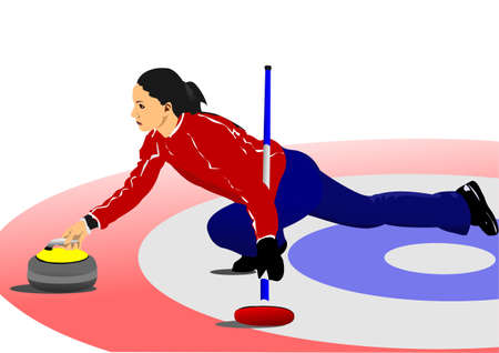 Curling Women. 3d vector color illustrationのイラスト素材