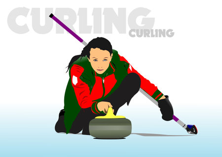 Curling Women. 3d vector color illustration