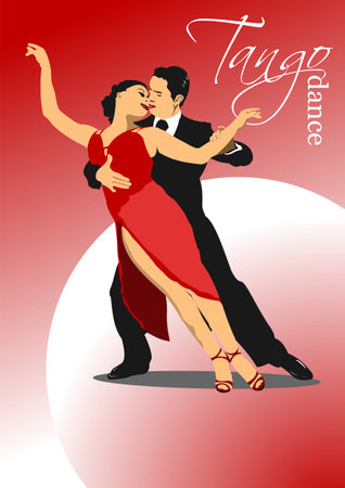 Couple dancing a tango. Vector Colored 3d illustrationのイラスト素材