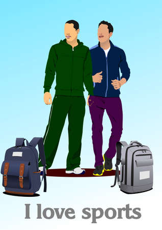 Two Young handsome sportsmen. vector 3d illustrationのイラスト素材