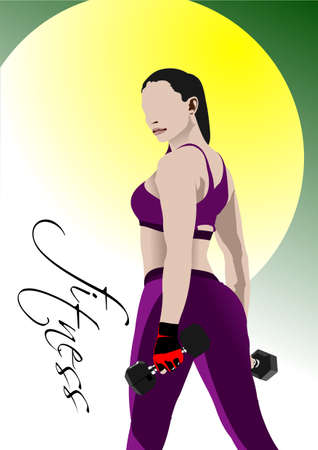 Young beautiful woman doing fitness exercises. 3d vector illustrationのイラスト素材