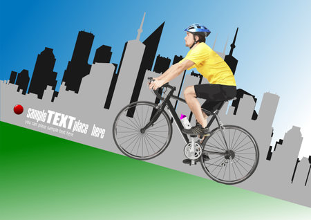 Young man riding a bicycle. vector 3d illustrationのイラスト素材