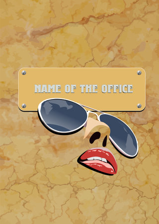 Abstract signboard of the office on marble texture background with sunglasses image. 3d vector color illustrationのイラスト素材