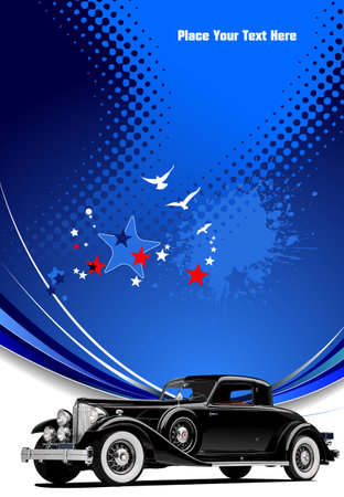 Old car on abstract blue background. vector 3d illustrationのイラスト素材