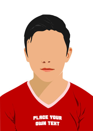Face of boy with red T-shirt with place for text on a white background. 3d vector illustrationのイラスト素材