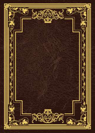 Gold ornament on leather background. Can be used as invitation card. vector illustrationのイラスト素材