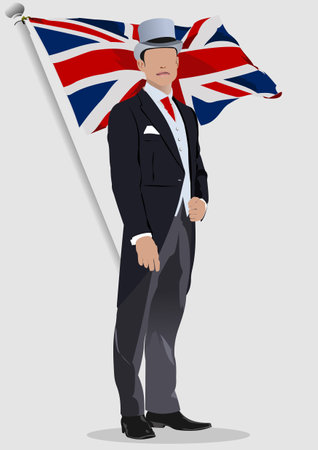London gentleman and England flag background. color 3d vector illustrationのイラスト素材