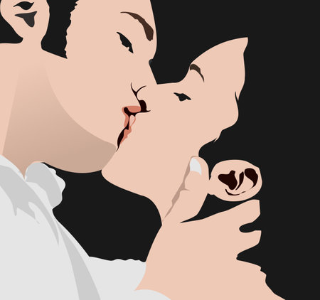 Valentine Day Greeting Card with kissing couple. vector 3d illustrationのイラスト素材