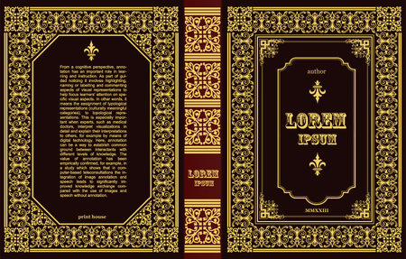 Ornate leather book cover and Old retro ornament frames. Royal Golden style design. Vintage Border to be printed on the covers of books. vector illustrationのイラスト素材