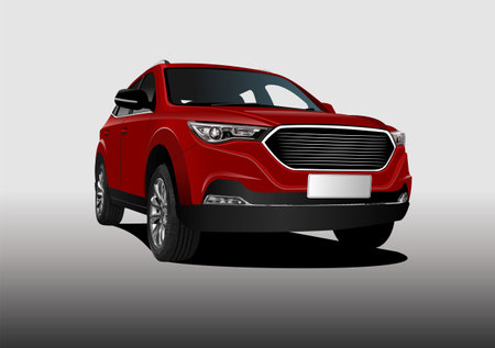 Red car on the road. vector 3d illustrationのイラスト素材