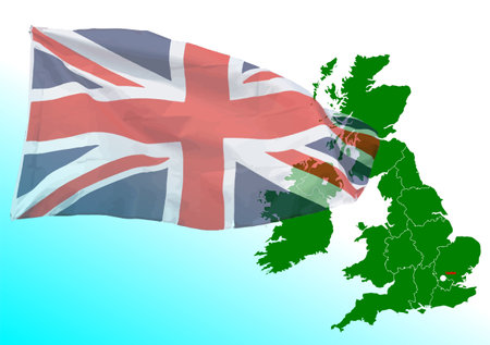 The Flag and map of Great Britain. 3d color vector illustrationのイラスト素材