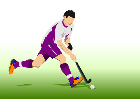 Field Hockey player, ready to pass the ball to a team mate. 3d vector illustrationのイラスト素材