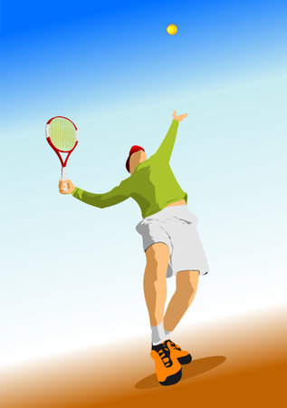 Man Tennis player in action. Colored Vector 3d illustration for designersのイラスト素材