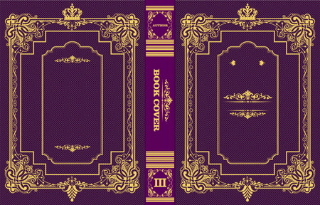 Ornate leather book cover and Old retro ornament frames. Royal Golden style design. Vintage Border to be printed on the covers of books. vector illustrationのイラスト素材