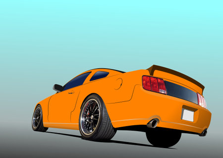 Orange car on the road. vector 3d illustrationのイラスト素材