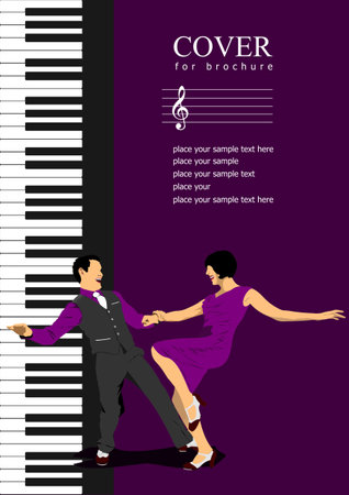 Abstract cover for musical book with rock-n-rill dancers. Vector 3d colored illustration.のイラスト素材