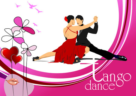 Couple dancing a tango. Valentine day. Vector Colored 3d illustrationのイラスト素材