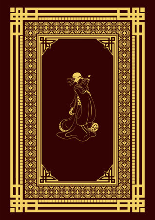 Gold ornament on dark background in Japan style. Can be used as invitation card. book cover. vector illustrationのイラスト素材