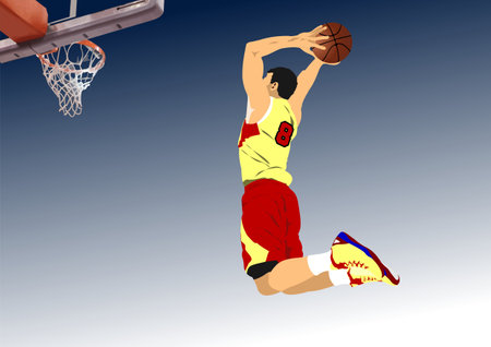 basketball player poster. Colored Vector 3d illustration for designersのイラスト素材