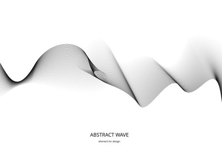 Abstract wave element for design. Digital frequency track equalizer. Stylized line art background. vector illustration. Wave with lines created using blend tool. Curved wavy line, smooth stripeのイラスト素材