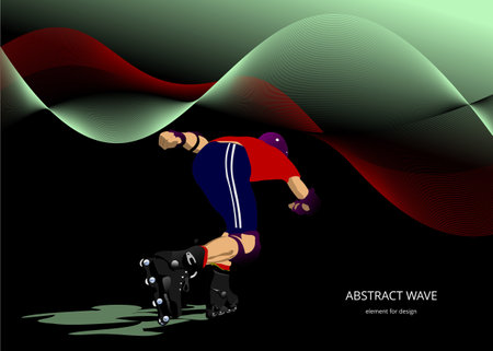 Roller skater illustration silhouette on a wave background. 3d vector illustrationのイラスト素材