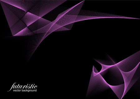Abstract Black futuristic background with fractal horizon. 3d color vector illustrationのイラスト素材