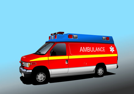 Modern ambulance van on the road. Vector Colored 3d illustrationのイラスト素材