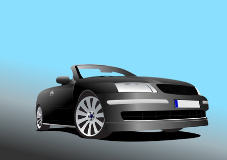Black car cabriolet on the road. vector 3d illustrationのイラスト素材
