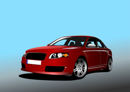 Red car on the road. vector 3d illustrationのイラスト素材