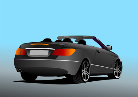 Black car cabriolet on the road. vector 3d illustrationのイラスト素材