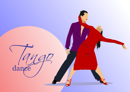 Couple dancing a tango. Vector Colored 3d illustrationのイラスト素材