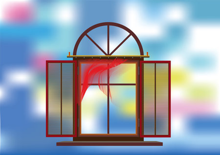 Exposed window with flutter brise-bises. color vector illustrationのイラスト素材