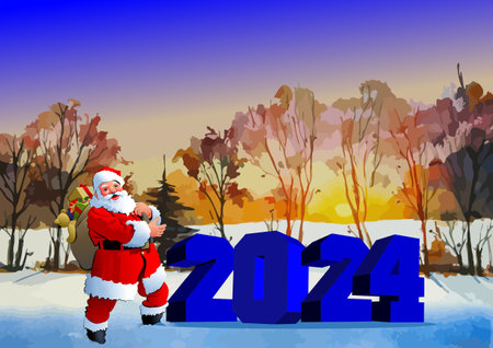 2024 color vector 3d illustration for designers with Santa imageのイラスト素材