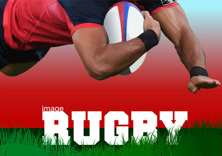 Poster of Rugby Player Silhouettes. 3d color vector illustrationのイラスト素材