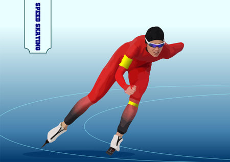 Speed skating runner poster. Vector 3d illustrationのイラスト素材