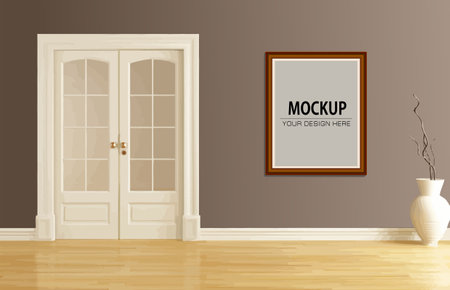 Abstract wall with mockup frame image and place for ad, 3d color vector illustrationのイラスト素材