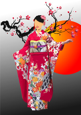 Japanese Geisha. Color 3d Vector illustration.のイラスト素材