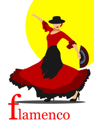 Beautiful young woman dancing flamenco. Vector 3d illustrationのイラスト素材
