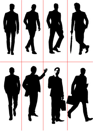 Eight men silhouette. Vector Black and White illustrationのイラスト素材