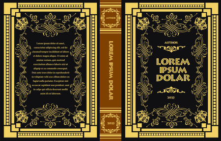 Ornate leather book cover and Old retro ornament frames. Royal Golden style design. Historical novel. Oriental style Vector illustration. Hand drawn illustrationのイラスト素材